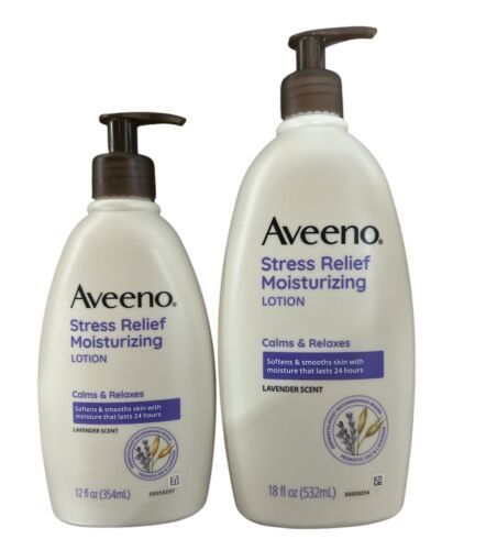 2 Aveeno Stress Relief Moisturizing Lotion Lavender Scent 12 oz + 18 oz ... - $34.99