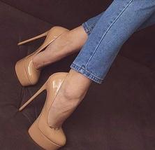 Nude Patent Leather High Heel Shoes Woman Super High Platform Pumps Sexy 14CM He - £81.15 GBP
