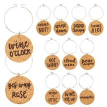 12-Pack Funny Wine Charms For Stem Glasses Cork Drink Marker Tags 12 Designs - £15.97 GBP