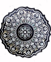 36&quot; Round Black Marble Table Top with MOP Pietra Dura Inlay Work Center Table - £1,018.29 GBP