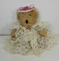 8” Grandma Teddy Bear W Lacey Dress Glasses Easter Basket - £7.18 GBP