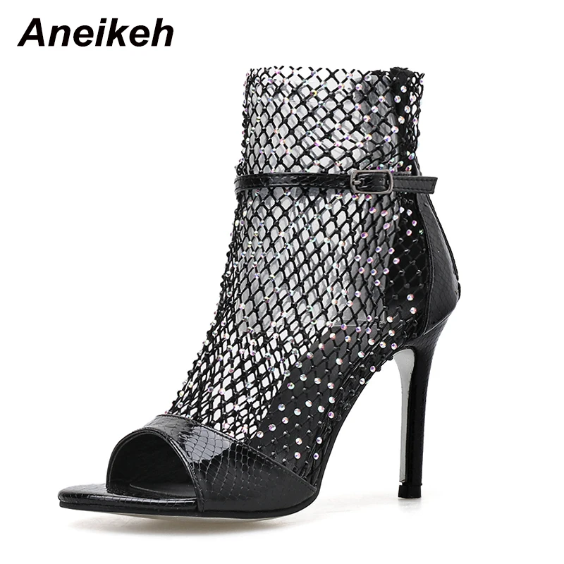 Aneikeh Fashion Spring  Glitter Rhinestone  Ankle Sandals Boots  Booties Peep-to - £67.16 GBP