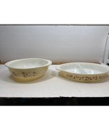 Pyrex 024 Golden Branch Bowl &amp; 1 1/2 Quart Gold Acorn Divided Casserole - €28,21 EUR