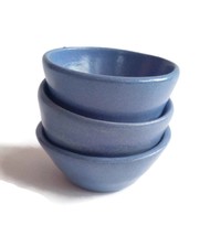 3Pc Handmade Ceramic Soy Sauce Bowl Set, Small Portugal Pottery 65mm Blue Pieces - £37.57 GBP