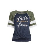 No Boundaries Juniors &#39;Faith Over Fear&#39; Raglan Tie-Front Tee, Multicolor... - $307.21 MXN