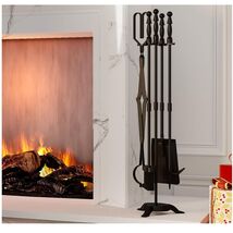 Wrought Iron 5-Piece Fireplace Tool Set with Easy Assembly &amp; Storage Holder - $98.95