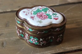 Antique Brass Enamel Flower Trinket Jar 3.75 x 2.75 x 2 inches - £70.10 GBP