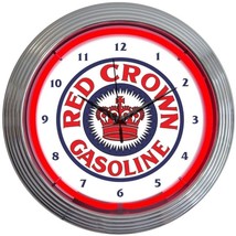 Red Crown Gasoline LED 15&quot; Wall Décor Neon Clock 8CROWN - £67.90 GBP