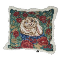 Portofino Tapestry Pillow 12&quot; x 11&quot; Bunny Rabbit in Flowers Green and Burgandy - £9.73 GBP