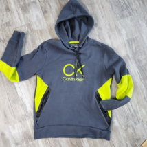 Calvin Klein Performance Logo Pullover Color Block Gray Neon Hoodie Swea... - £27.42 GBP