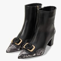 The Gray Black & White Leather Block Heel Women Boot image 2