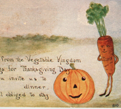 Thanksgiving Postcard Fantasy Vegetable Kingdom Carrot Man JOL Pumpkin Unposted - £34.65 GBP