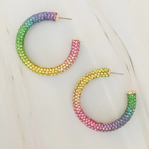 Retro Bling Crystal Hoop Earrings Unicorn Rainbow - £11.46 GBP