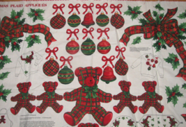 Christmas Plaid Appliques Fabric Panel Teddy Bears -VIP by Cranston Print Works - £5.43 GBP