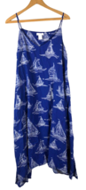 Antibes Blanc Dress Large SAILBOAT Cobalt Blue White Cruise Vacation Flo... - £36.39 GBP