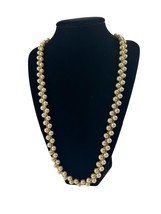 Vintage Gold Tone Faux Pearl Beads Braided Twisted Necklace 24&quot; Wedding - £14.80 GBP