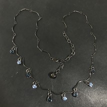 Givenchy Necklace Black Curved Chain Black Tone Blue Dangle Crystals 18&quot; Long - £36.75 GBP
