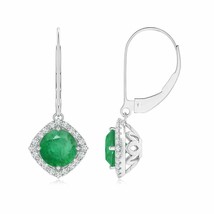 Emerald Vintage Inspired Earrings with Diamond in 14K Gold (Grade-A , 6MM) - £1,180.84 GBP