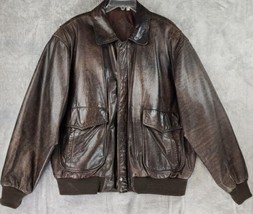 Roundtree &amp; Yorke Jacket Mens Extra Large Brown Leather Vintage Moto Bomber - £62.29 GBP