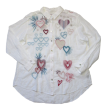 NWT Johnny Was Workshop Amour Oversized Shirt in White Embroidered Heart Love M - £110.44 GBP