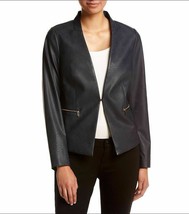 Nwt Jones New York Navy Blue Faux Leather Career Blazer Jacket Size 10 $139 - £52.52 GBP