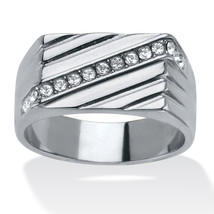 PalmBeach Jewelry Men&#39;s Stainless Steel Diagonal Pave Crystal Ring - £25.34 GBP