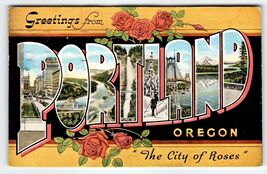 Greetings From Portland Oregon 1950's Large Letter Postcard Linen Kropp ... - $6.47
