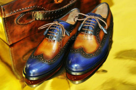 Handmade Men&#39;s Leather Brogues two tone patina lace up shoes custom shoes-882 - £172.84 GBP