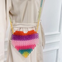 Acrylic Colorful Handmade Beaded Handbag Fashion Love Design Chain Crossbody Bag - £79.59 GBP