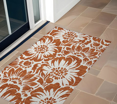2' X 3' Rust and Ivory Floral Washable Non Skid Indoor Outdoor Area Rug - $60.99