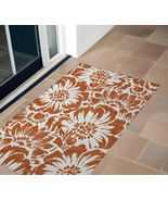 2&#39; X 3&#39; Rust and Ivory Floral Washable Non Skid Indoor Outdoor Area Rug - $1,118.47 MXN