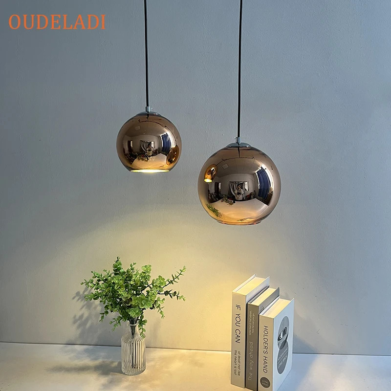 Dant lights plated copper gold and silver glass ball hanging lamp for restaurant living thumb200