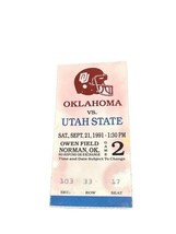 Utah State Aggies @ Oklahoma Sooners 9/21/1991 Football Ticket Stub OU N... - $10.00