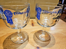 Pabst Blue Ribbon “Original” Thumbprint Goblet Glasses set of 2 Heavy - $34.60