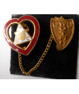 Vintage Moose Lodge HFC Heart Triangle Lapel Pin w/Chain WOTM Shield Pin - £7.77 GBP