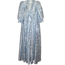 Vintage Womens 80&#39;s Miss Elaine Blue Satin Floral Robe Style 6435 Size Medium - £48.06 GBP