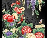 23.25&quot; X 44&quot; Panel Cranes Flowers Metallic Tsuru Cotton Fabric Panel D48... - $10.30