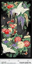 23.25&quot; X 44&quot; Panel Cranes Flowers Metallic Tsuru Cotton Fabric Panel D482.49 - £8.21 GBP