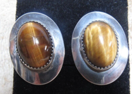 Jason Livingston Sterling Silver Tigers Eye 1 1/8&quot; Oval Stud Post Earrings - £39.46 GBP