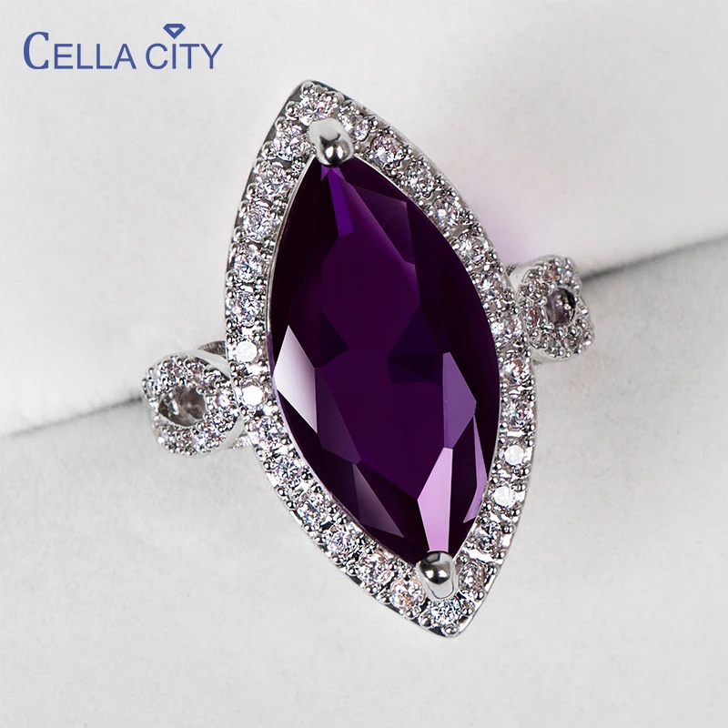 Cellacity Classic Silver 925 Rings With 10*20mm Big Amethyst Gemstone Ho... - $34.74