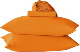 Orange Full Size Bed Sheet Sets-Deep Pocket Fitted Sheet &amp; Pillowcase Se... - $30.99