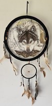 WOLF LAYING DOWN ANIMAL INDIAN DREAMCATCHER 2 RINGS MEDIUM - $16.17