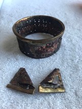 3 pc. Metal Steampunk bangle bracelet clip earrings hand made art brutalist - £33.22 GBP