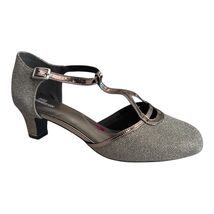 Ros Hommerson Heidi Women's T-Strap Pump 9.5WW Silver Glitter Iridescent... - $36.33