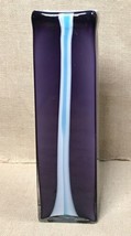 Tall 11 Inch Hand Blown Glass Purple Candy Ribbon Stripe Block Vase - £28.03 GBP
