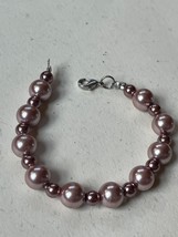 Alternating Small &amp; Larger Mauve Pink Faux Pearl Bead Bracelet w Silvertone - £9.02 GBP