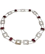 Antique Chain Segment Belt Huge Amethyst Purple Glass Stones Cubist 34&quot; ... - $180.92 CAD