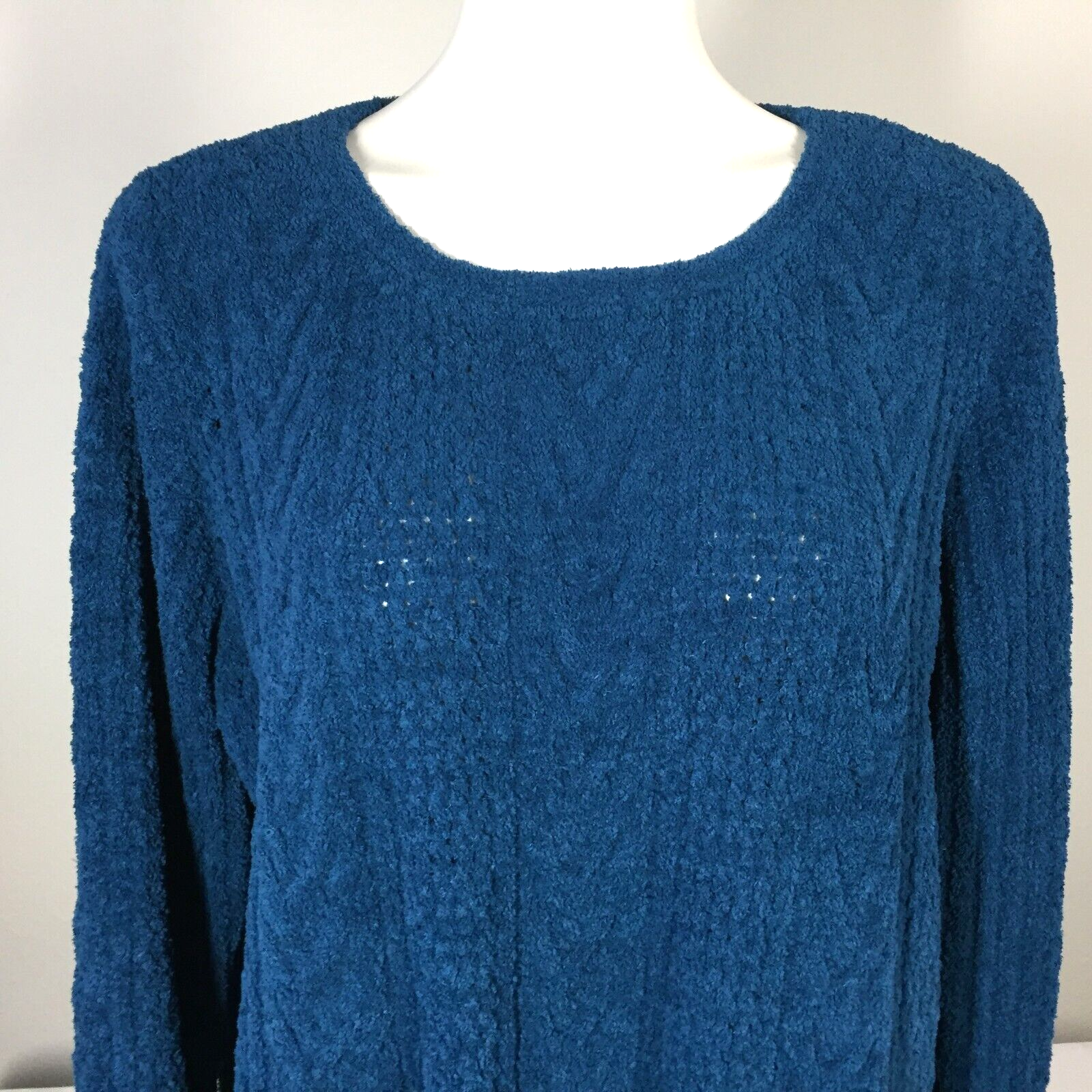 J Jill XL Sweater Blue Chenille Soft Longer Length Long Sleeve - $24.99