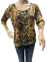 August Silk Black Brown Leopard Print Silk Blend Sequined Metallic Shirt Top L - £11.99 GBP