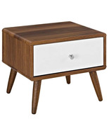Nightstand Mid Century Modern Walnut &amp; White End Table with Drawer - $98.40 CAD